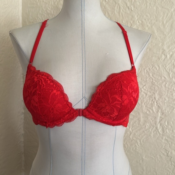 Victoria’s Secret Pink Red Floral Lace Racerback Bra Front Closure 32D - Picture 5 of 10